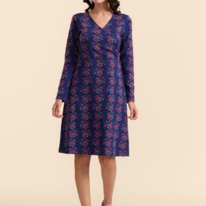 Jersey Kleid Chrissy Cross mit Blüten in blau und rot von Lalamour